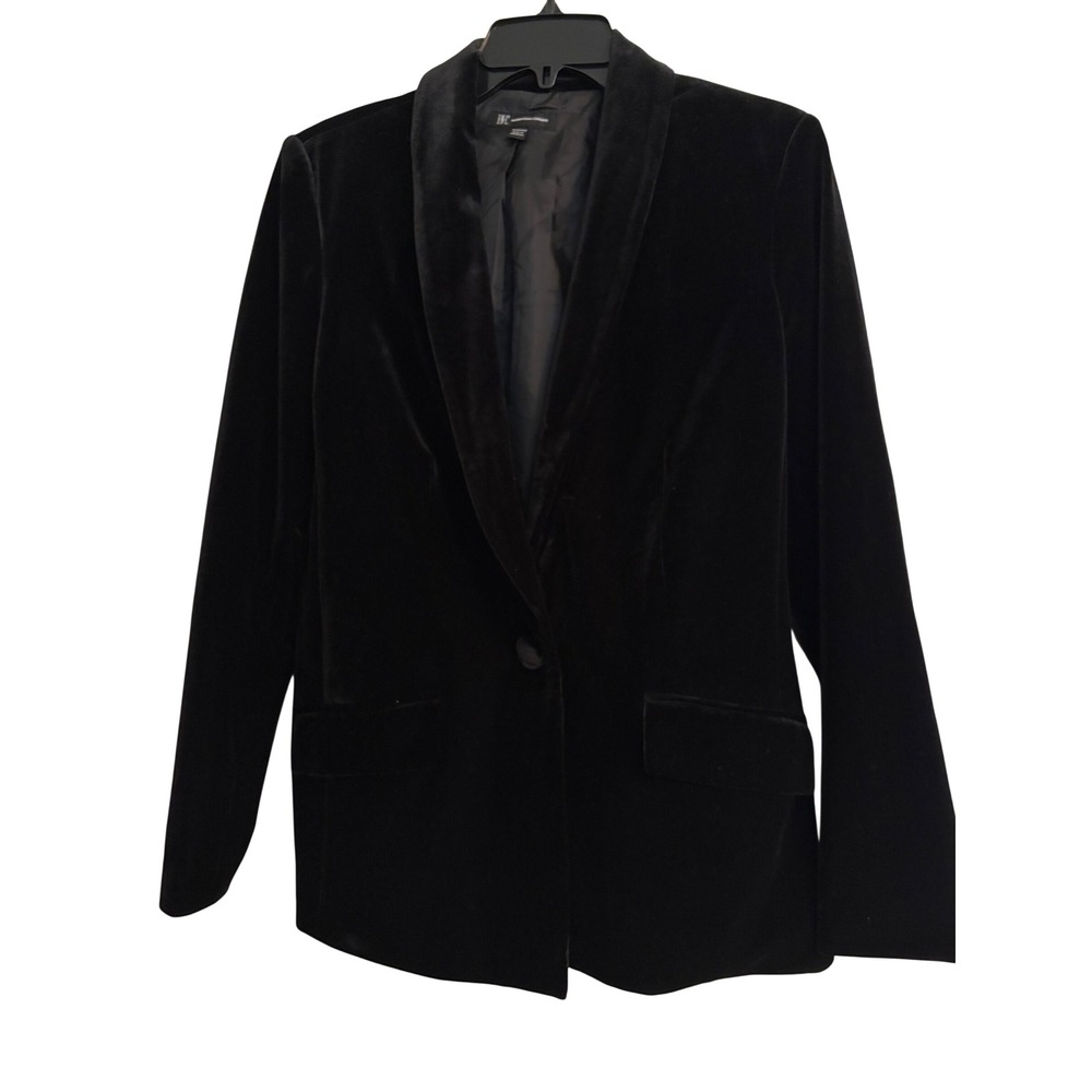 INC Blazer Medium Black Velvet Lapel Holiday Party Office Professional Old Money